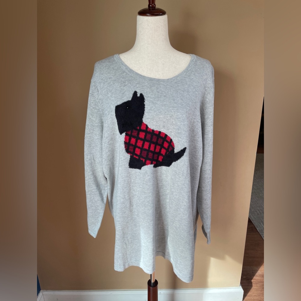 Catherines Scottie Dog Sweater Gray Size 2X‎ Cozy Crewneck NWT Soft Stretch